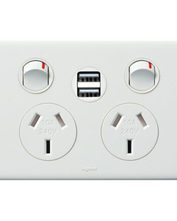 Legrand ED777USB2PSAWE Excel Life Ded Sw Socket Dbl 10A White USB Type A 2.4A x 2