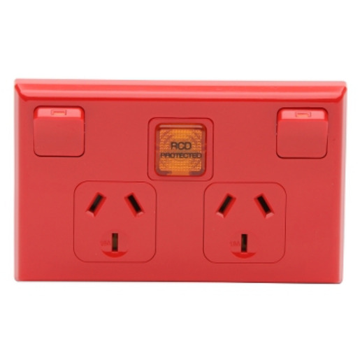 PDL695PRD Sw Socket 10A Double Horiz RCD On Indicator Red